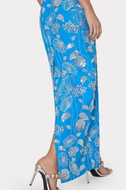 MILLY Maxi Dresses-Orion Sequin Embellished Linen Dress Blue/White