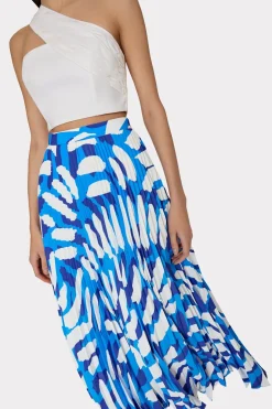 MILLY Jumpsuits & Rompers-Otha Brushstroke Pleated Skirt Blue Multi