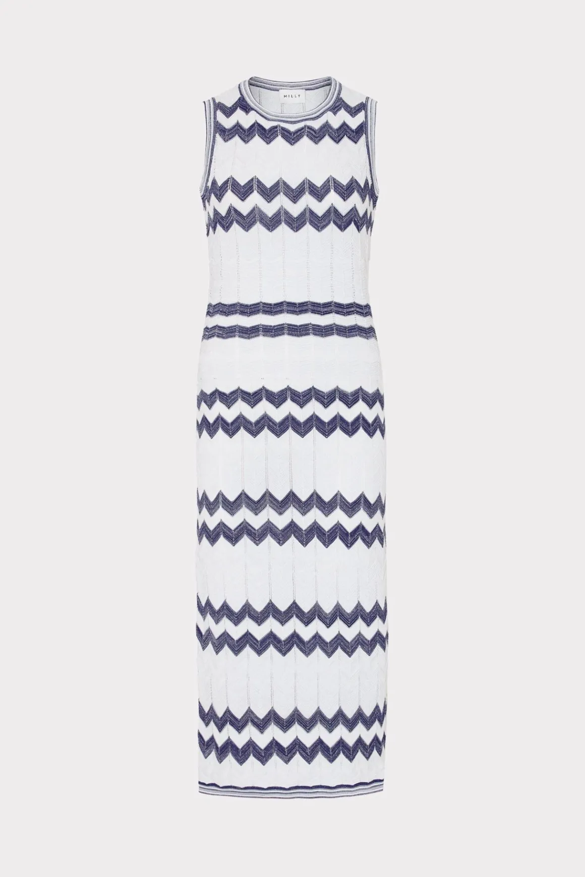MILLY Knit Dresses-Oversized Zig Zag Midi Dress Navy/Ecru