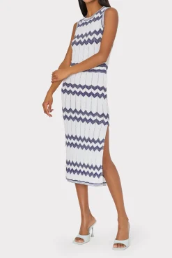 MILLY Knit Dresses-Oversized Zig Zag Midi Dress Navy/Ecru