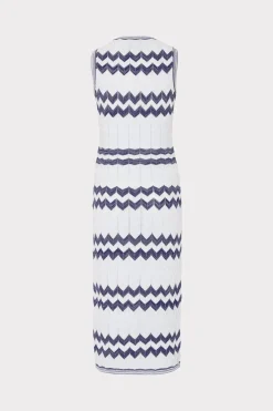 MILLY Knit Dresses-Oversized Zig Zag Midi Dress Navy/Ecru