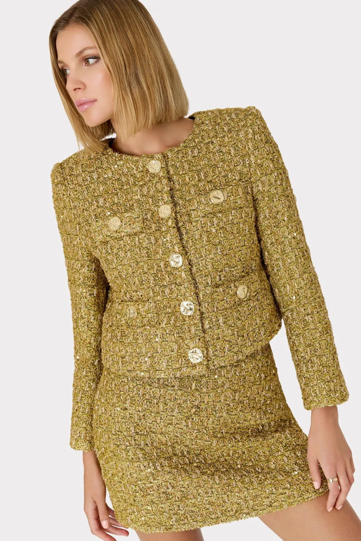 MILLY Coats & Jackets-Pheobe Metallic Tweed Jacket Gold