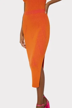 MILLY Matching Sets-Plaited Knit Midi Skirt Pink/Coral
