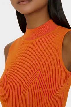 MILLY Tops-Plaited Knit Shell Top Pink/Coral