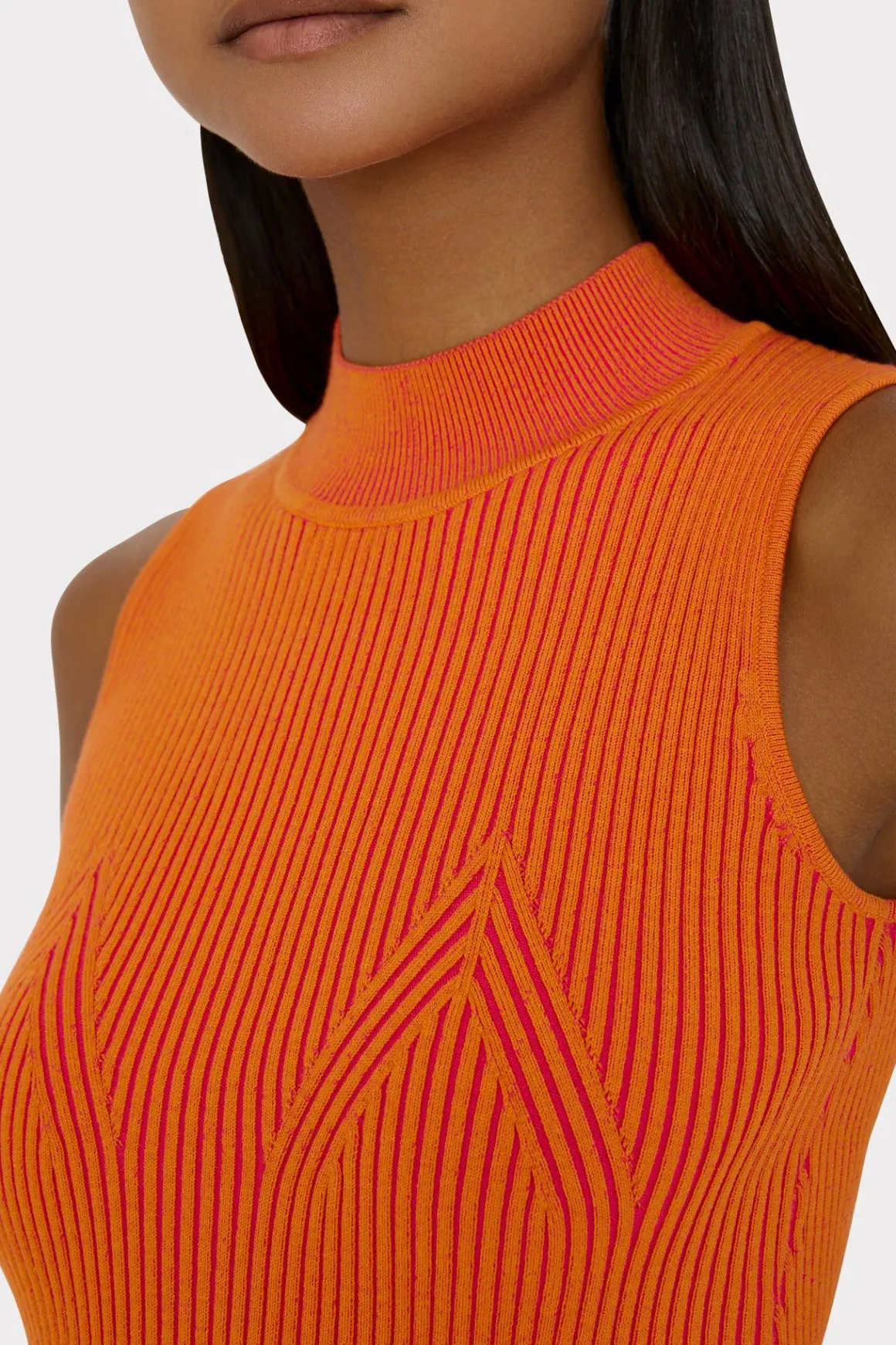 MILLY Tops-Plaited Knit Shell Top Pink/Coral