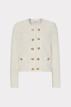 MILLY Jumpsuits & Rompers-Pointelle Textured Knit Jacket Ecru