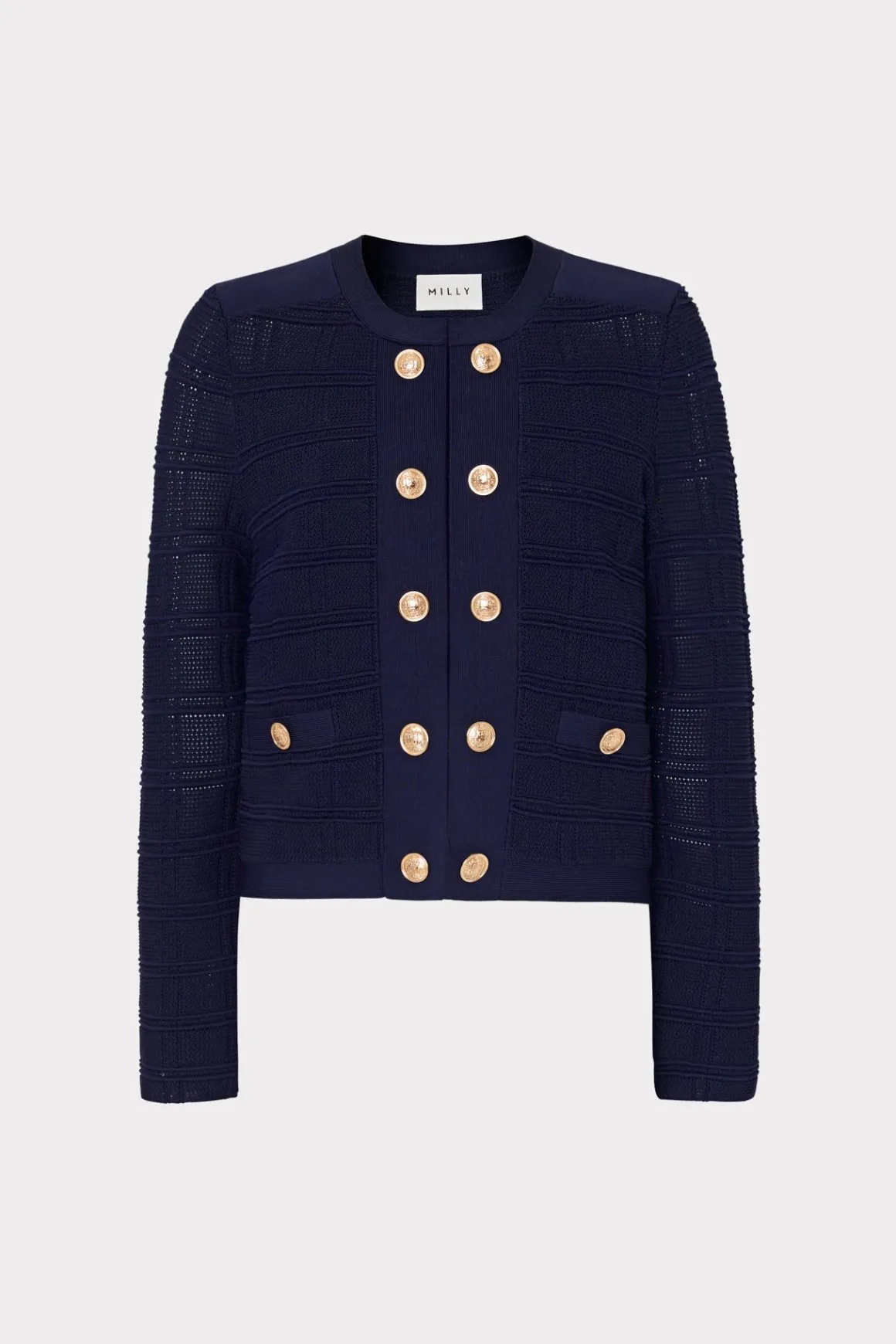 MILLY Sweaters & Knits-Pointelle Textured Knit Jacket Navy