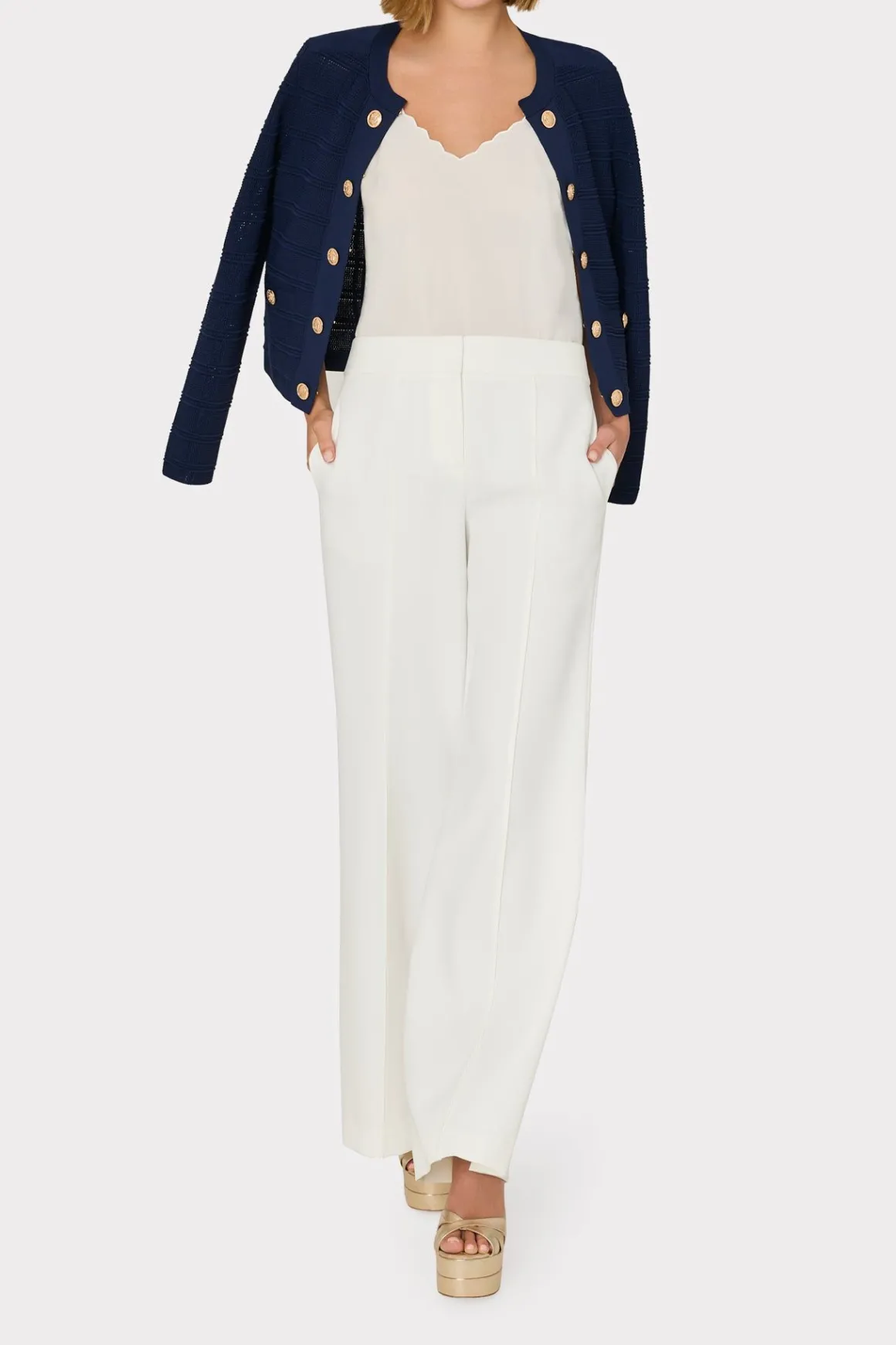 MILLY Sweaters & Knits-Pointelle Textured Knit Jacket Navy