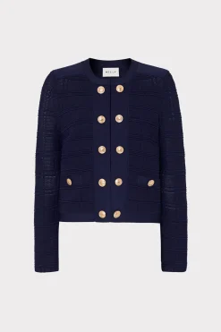 MILLY Coats & Jackets-Pointelle Textured Knit Jacket Navy