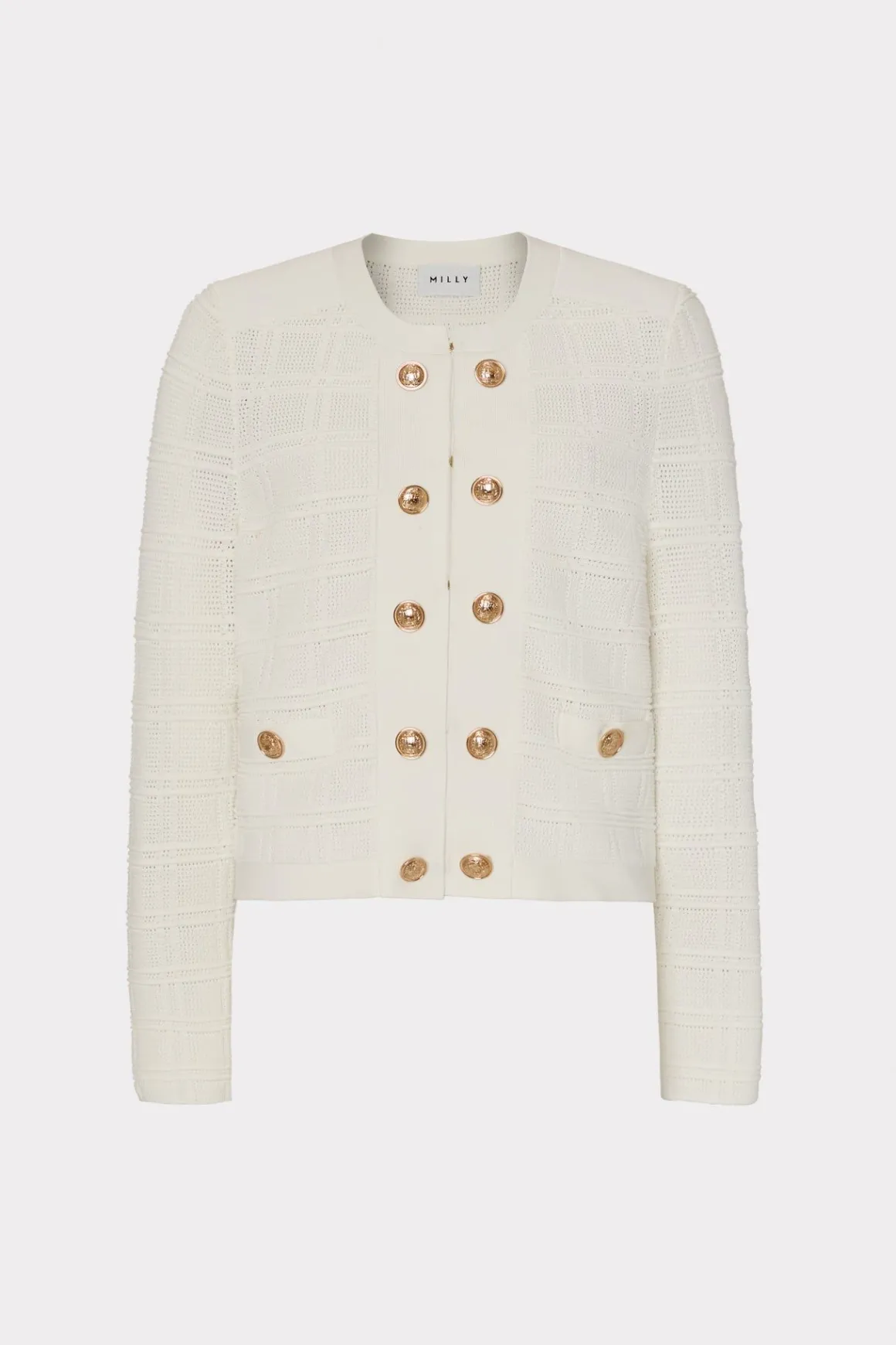 MILLY Sweaters & Knits-Pointelle Textured Knit Jacket Ecru