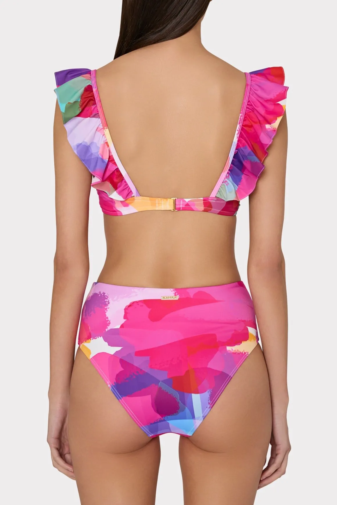 MILLY Jumpsuits & Rompers-Rainbow Waterfall Ruffle Bikini Top Multi