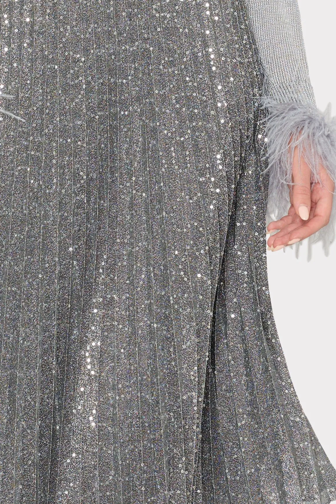 MILLY Skirts-Rayla Pleated Sequins Skirt Silver
