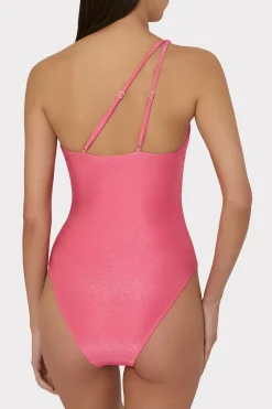 MILLY One Piece Swimsuits-Ring One Shoulder One Piece Shimmer Pink