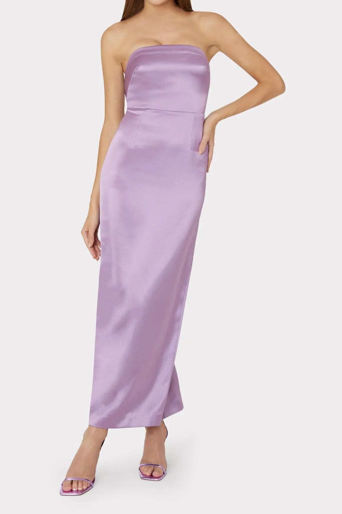 MILLY Evening Gowns-Riva Hammered Satin Gown Purple
