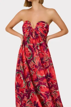 MILLY Maxi Dresses-River Windmill Floral Dress Red Multi