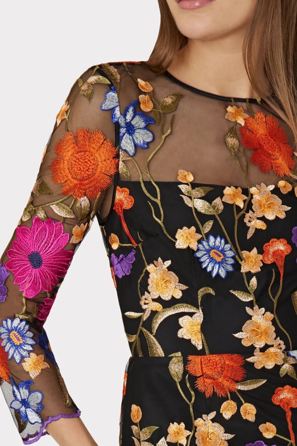 MILLY Jumpsuits & Rompers-Rosalind Fall Foliage Embroidery Dress Black Multi