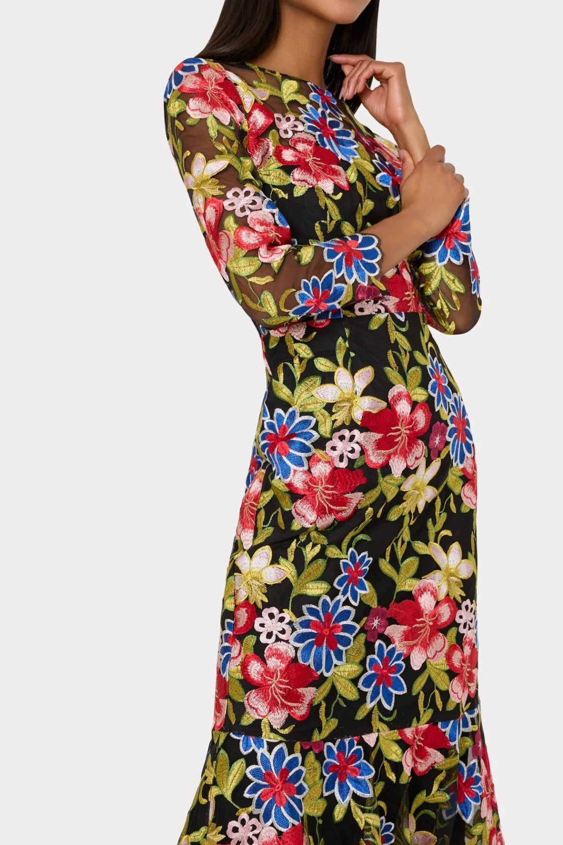 MILLY Evening Gowns-Rosalind Floral Embroidery Dress Red Multi
