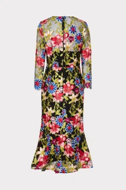 MILLY Evening Gowns-Rosalind Floral Embroidery Dress Red Multi