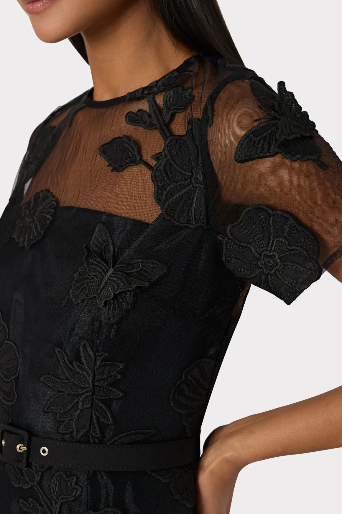 MILLY Jumpsuits & Rompers-Rosie 3D Butterfly Embroidery Dress Black