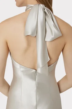 MILLY Maxi Dresses-Roux Hammered Satin Gown Silver