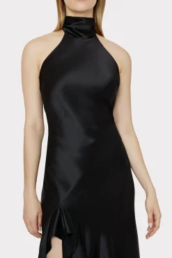 MILLY Evening Gowns-Roux Hammered Satin Gown Black