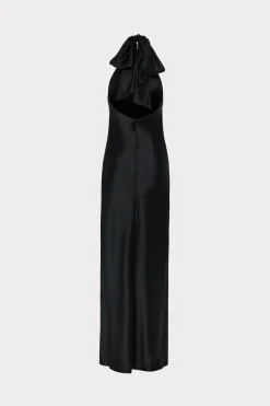 MILLY Little Black Dresses-Roux Hammered Satin Gown Black