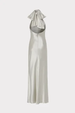 MILLY Evening Gowns-Roux Hammered Satin Gown Silver