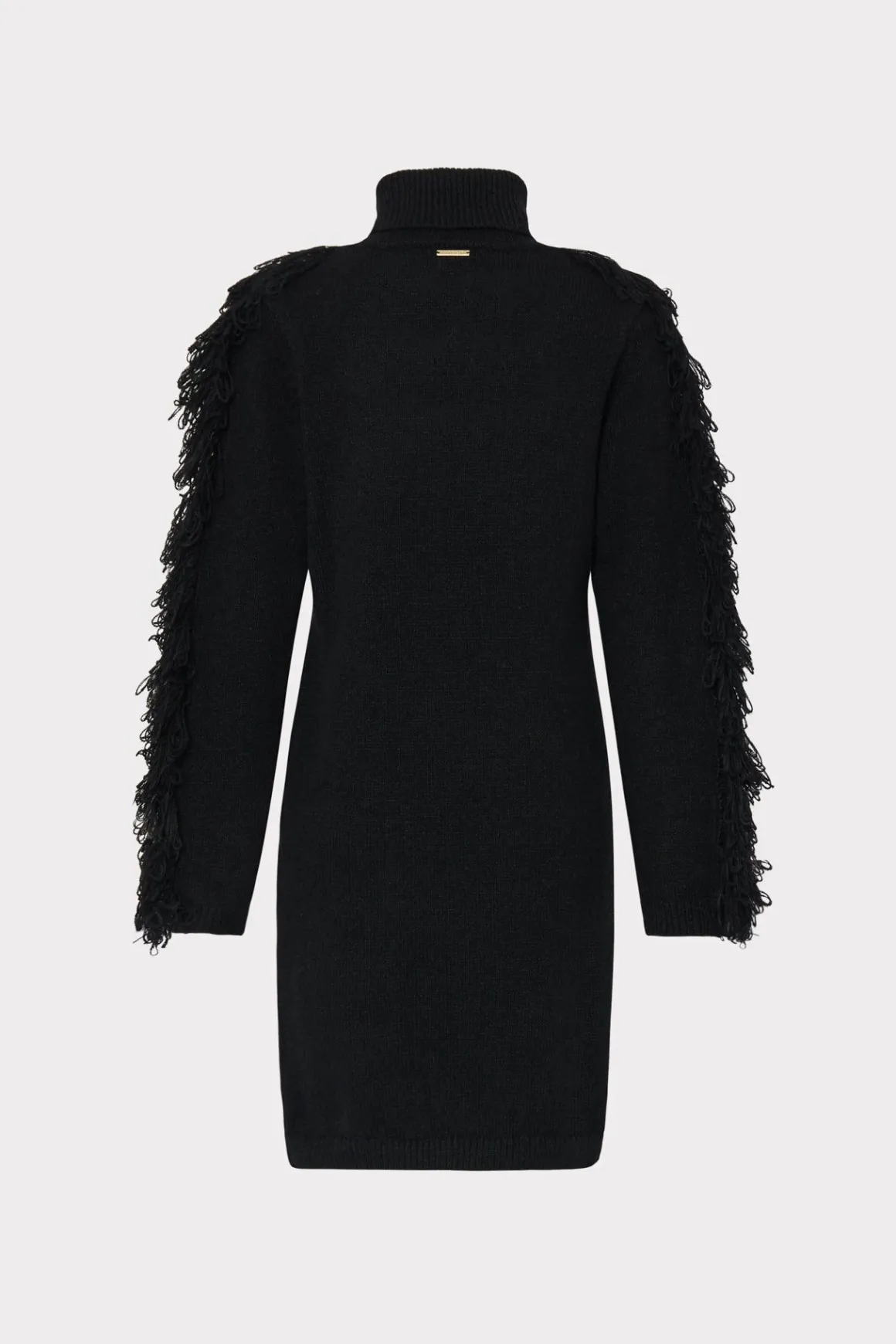MILLY Little Black Dresses-Rowe Fringe Sleeve Turtleneck Mini Dress Black