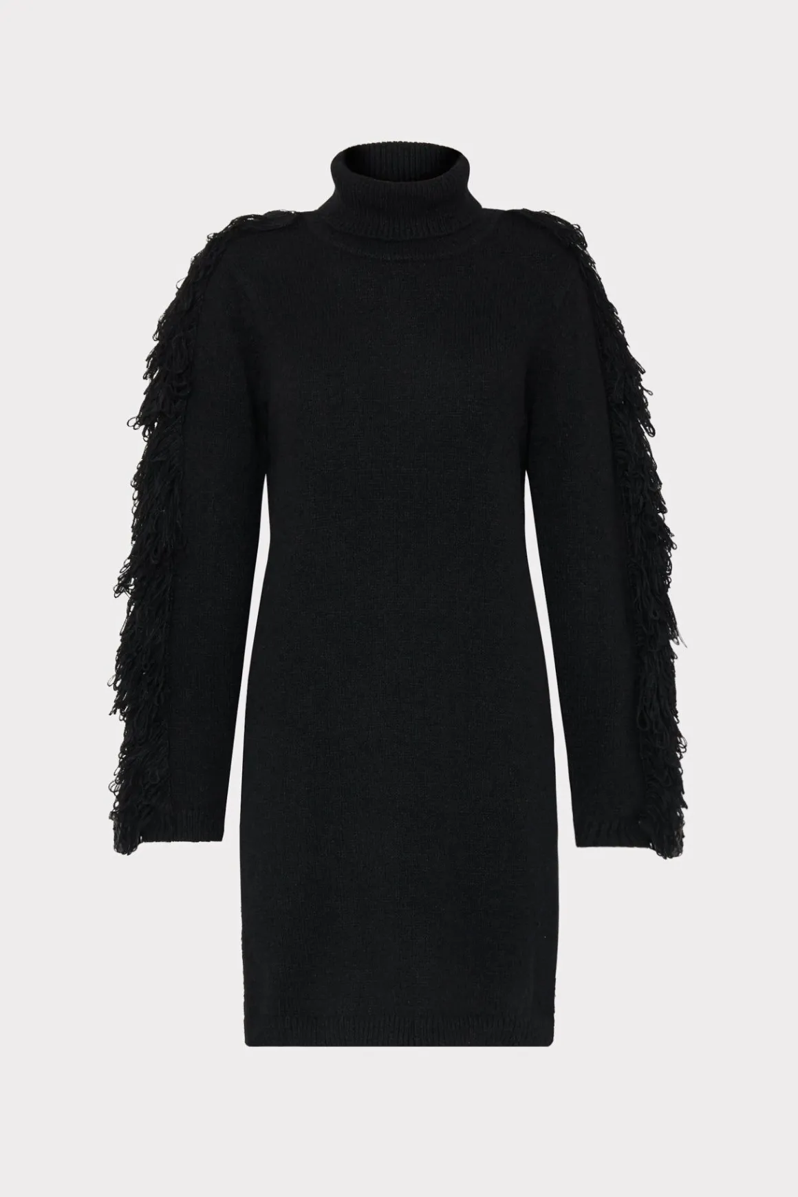 MILLY Sweaters & Knits-Rowe Fringe Sleeve Turtleneck Mini Dress Black