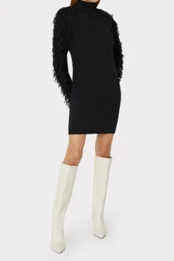 MILLY Sweaters & Knits-Rowe Fringe Sleeve Turtleneck Mini Dress Black