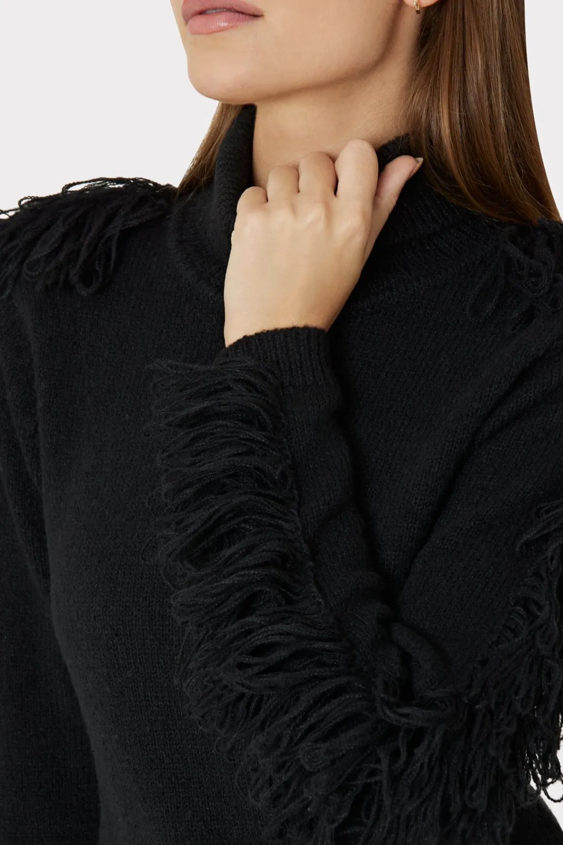 MILLY Sweaters & Knits-Rowe Fringe Sleeve Turtleneck Mini Dress Black