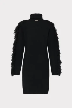 MILLY Sweaters & Knits-Rowe Fringe Sleeve Turtleneck Mini Dress Black