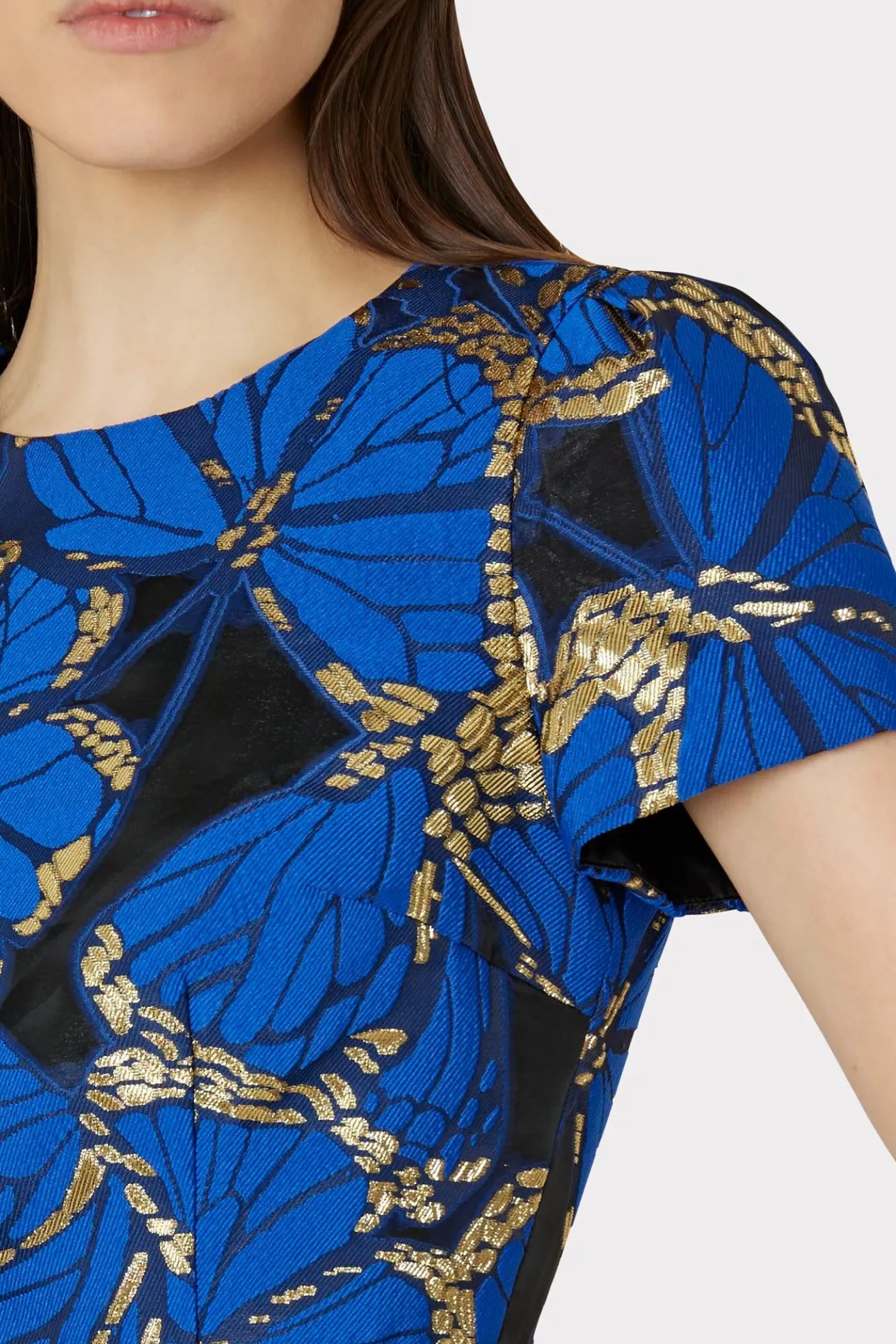 MILLY Jumpsuits & Rompers-Rowen Butterfly Jacquard Dress Blue Multi