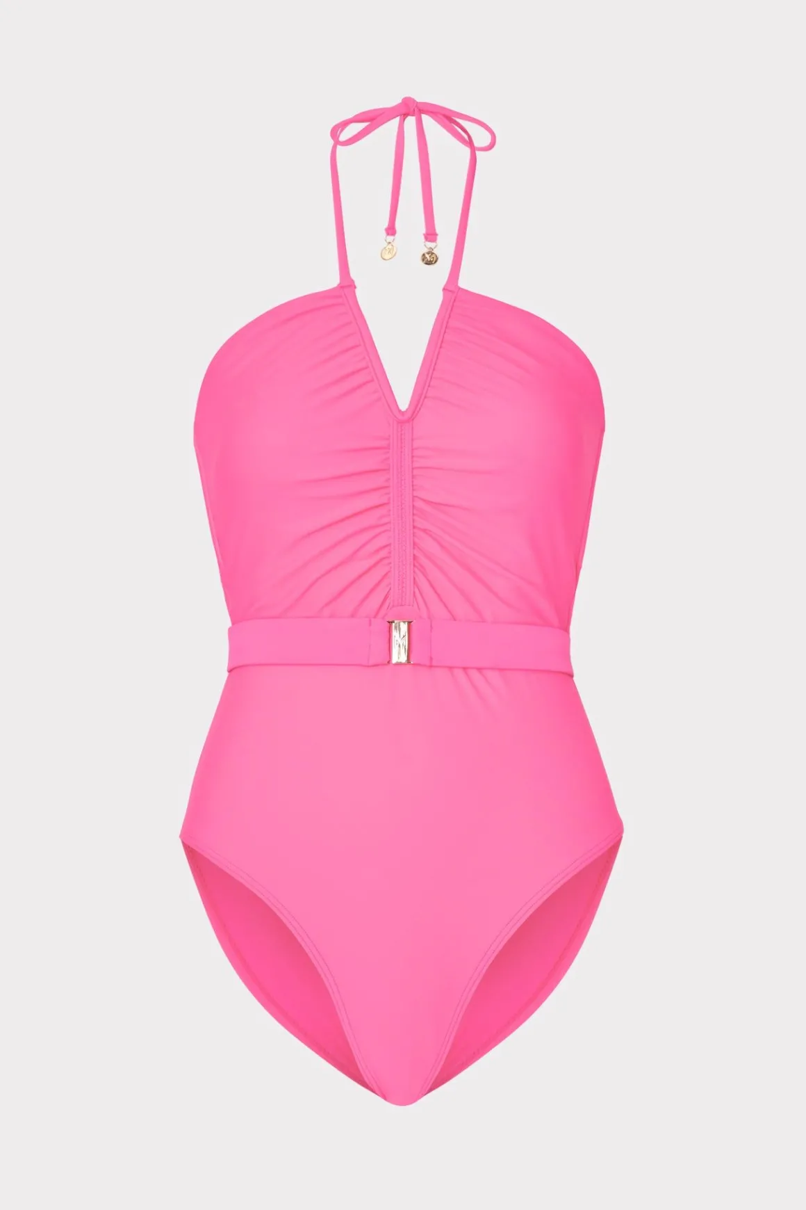 MILLY Jumpsuits & Rompers-Ruched Halter One Piece Neon Pink