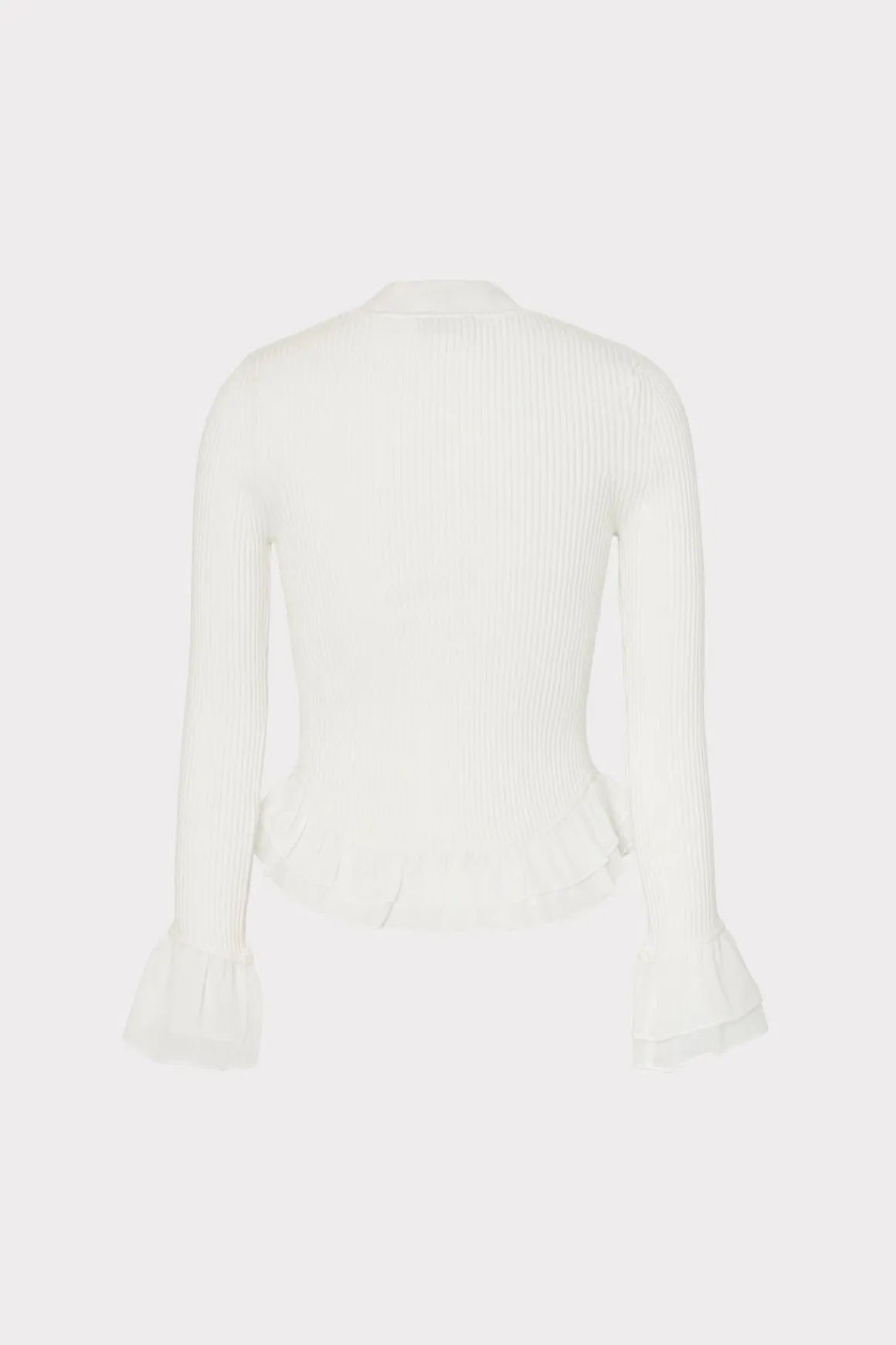 MILLY Tops-Ruffle Knit Mock Neck Ecru
