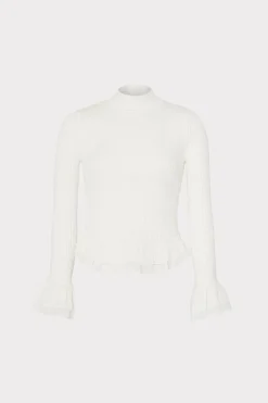 MILLY Sweaters & Knits-Ruffle Knit Mock Neck Ecru