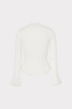 MILLY Sweaters & Knits-Ruffle Knit Mock Neck Ecru