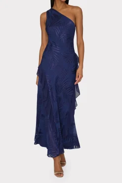 MILLY Evening Gowns-Ryanna Chiffon Devore Dress Navy