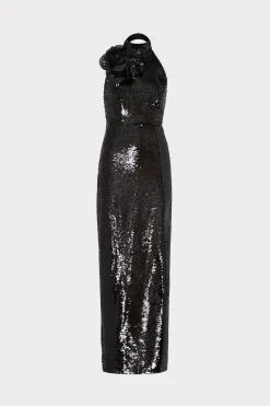 MILLY Little Black Dresses-Sabine 3D Sequins Rosette Dress Black