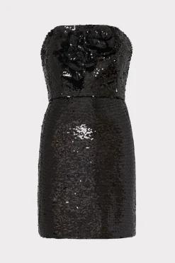 MILLY Little Black Dresses-Sascha 3D Sequins Rosette Dress Black