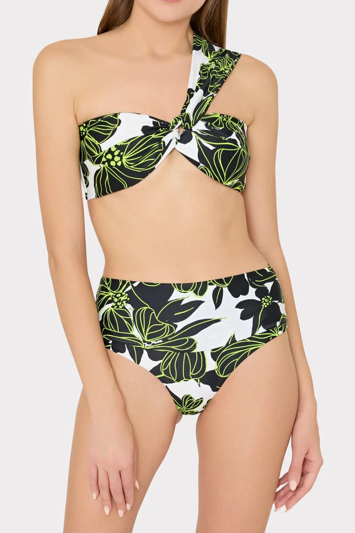 MILLY Bikinis-Sea Of Petals High Waisted Bikini Bottom Chartreuse/Black