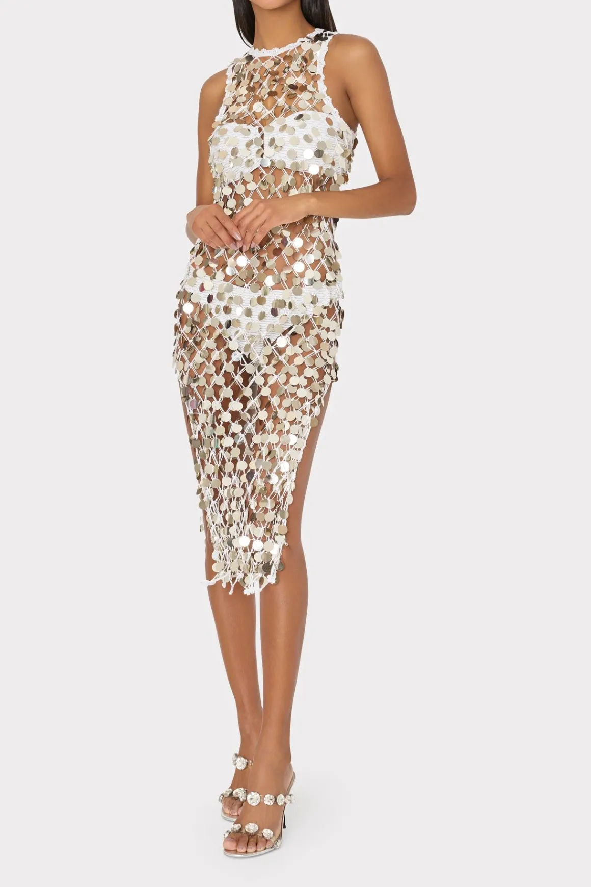 MILLY Jumpsuits & Rompers-Sequin Crochet Midi Dress Ecru