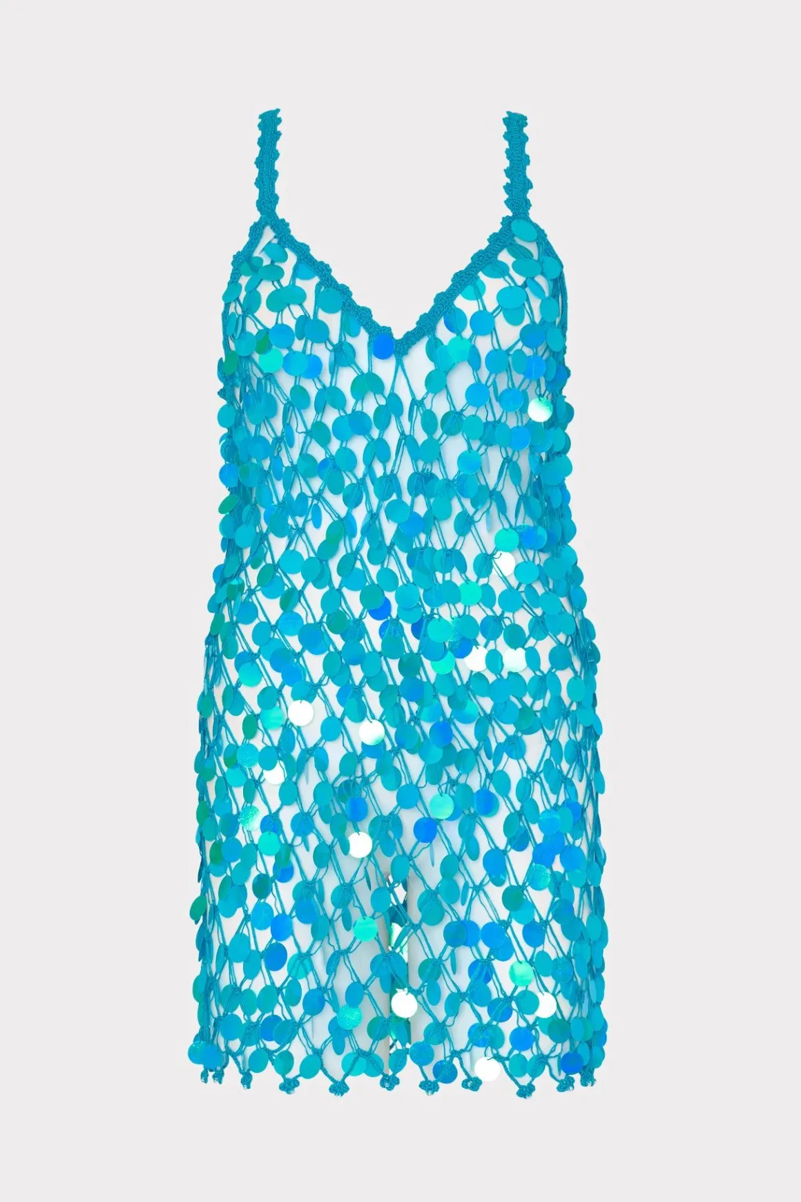 MILLY Cover-Ups-Sequin Crochet Mini Sleeveless Dress Blue
