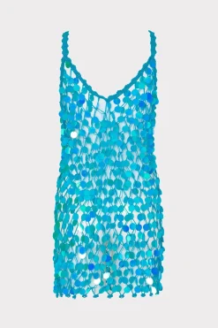 MILLY Cover-Ups-Sequin Crochet Mini Sleeveless Dress Blue