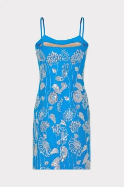 MILLY Jumpsuits & Rompers-Sequin Embelished Linen Mini Dress Blue/White