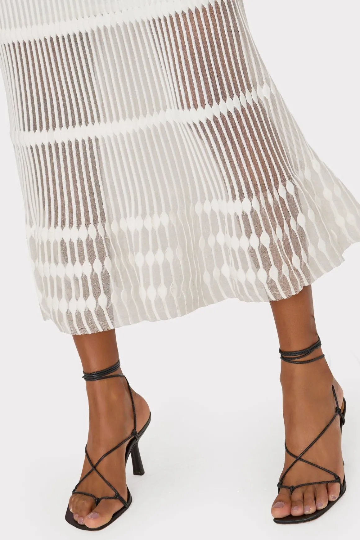 MILLY Knit Dresses-Sheer Knit Fit And Flare Dress Ecru