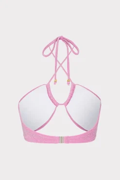 MILLY Bikinis-Shimmer Halter Bikini Top Pink