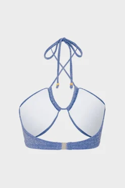 MILLY Jumpsuits & Rompers-Shimmer Halter Bikini Top Blue