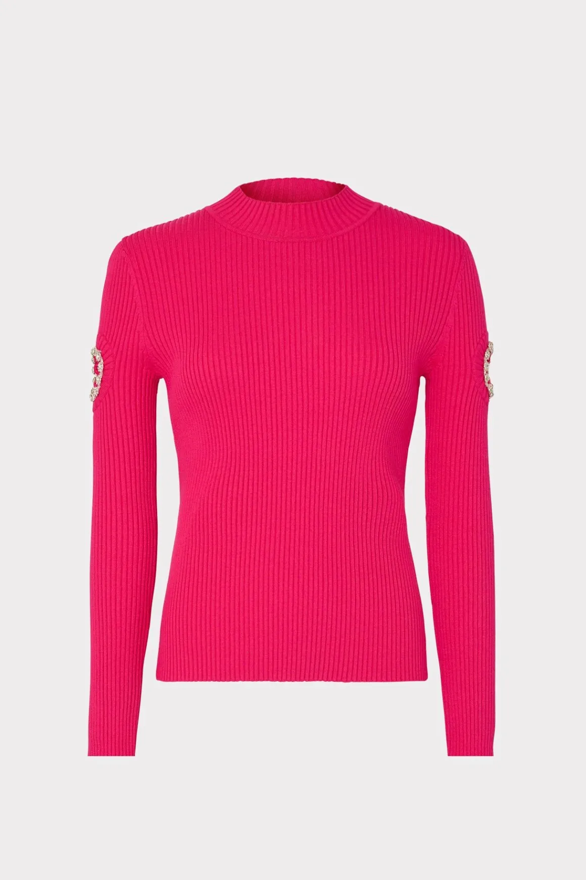 MILLY Tops-Shoulder Cut Out Knit Mock Neck Milly Pink