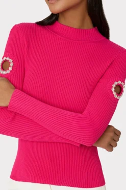 MILLY Tops-Shoulder Cut Out Knit Mock Neck Milly Pink